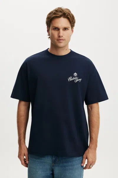 Cotton On Box Fit Text T-shirt In Vintage Navy / Chateau Lavoy