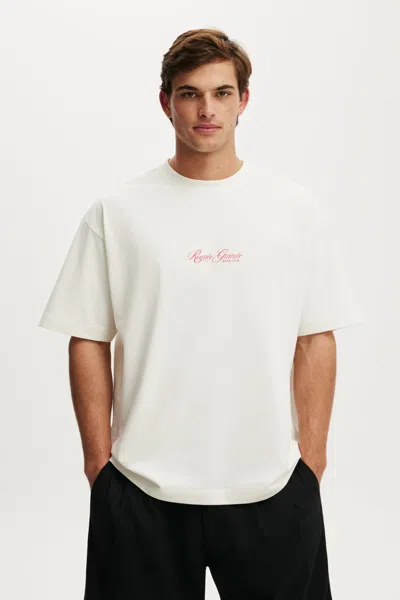 Cotton On Box Fit Text T-shirt In Vintage White / Royal Grand