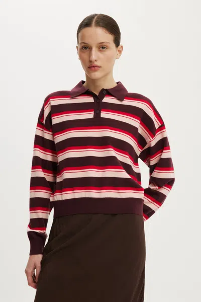 Cotton On Boxy Ls Polo Knit In Bold Stripe