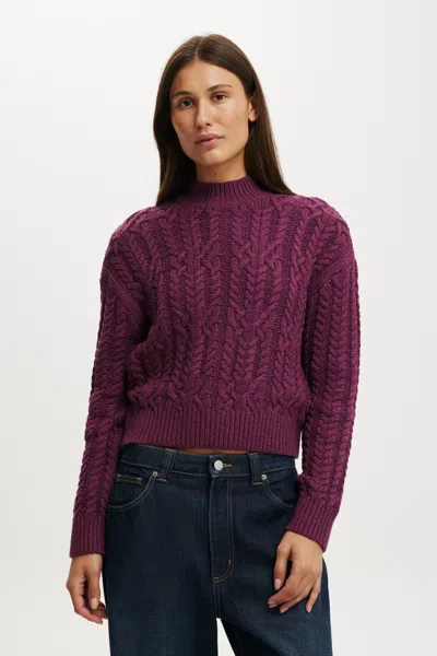 Cotton On Boxy Mock Neck Knit Sweater In Fig Noir