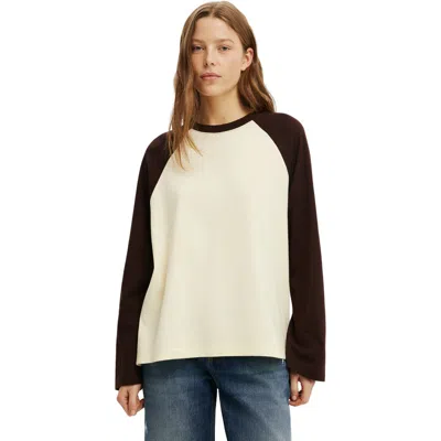 Cotton On Boxy Raglan Long Sleeve Tee In Vanilla Glow Dark Oak