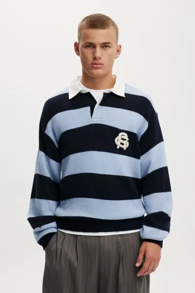 Cotton On Boxy Rugby Polo In Navy Bold Stripe