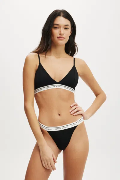 Cotton On Branded Cotton Cross Over Bralette In Black