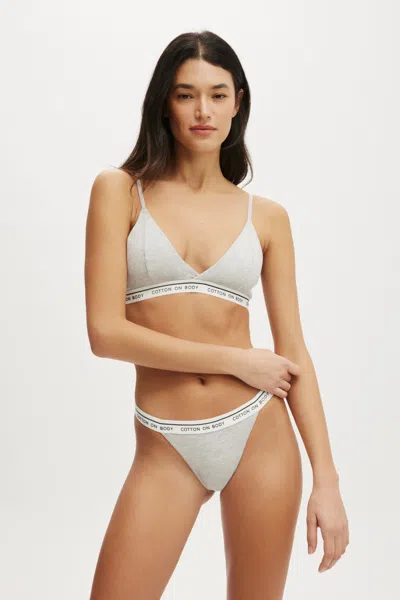 Cotton On Branded Cotton Cross Over Bralette In Grey Marle