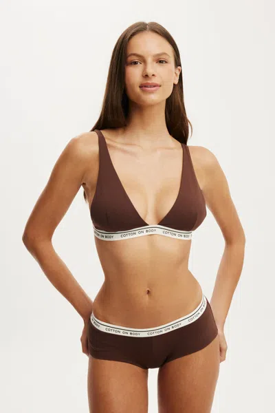 Cotton On Branded Cotton Plunge Triangle Bralette In French Roast