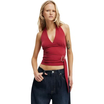 Cotton On Buckle Belt Tie Halter Top In Red