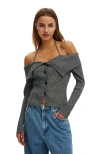 Cotton On Button Down Off Shoulder Knit In Gray