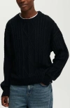 Cotton On Men's Cable Knit Crew Sweater In Black Cable