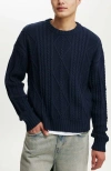 Cotton On Mens Ribbed Cable Knit Crewneck Sweater In Ink Cable