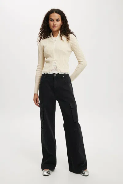Cotton On Cargo Wide Leg Jean In Black