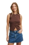 Cotton On Charlie Button Front Tank In Chocolate