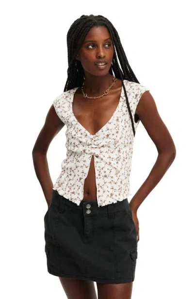 Cotton On Chelsea Open Front Top In Portia Ditsy Texas Brown