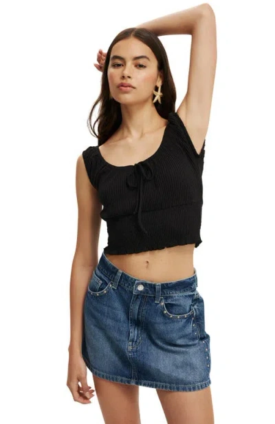 Cotton On Chloe Shirred Short Sleeve Top In Black