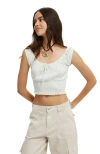 Cotton On Chloe Shirred Short Sleeve Top In Isabelle Ditsy Blue