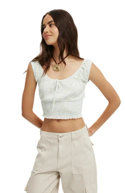Cotton On Chloe Shirred Short Sleeve Top In Isabelle Ditsy Blue