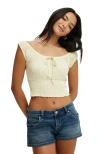 Cotton On Chloe Shirred Short Sleeve Top In Isabelle Ditsy Lemon Icing