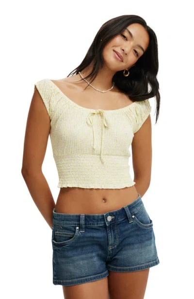 Cotton On Chloe Shirred Short Sleeve Top In Isabelle Ditsy Lemon Icing