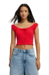 Cotton On Chloe Shirred Short Sleeve Top In Lava Flare