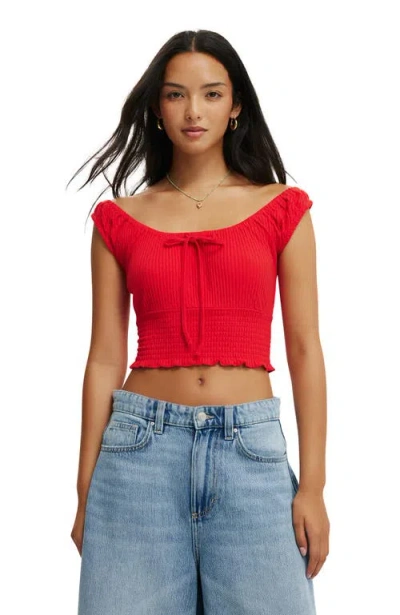 Cotton On Chloe Shirred Short Sleeve Top In Lava Flare