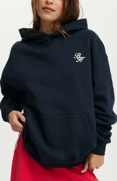Cotton On Classic Fleece Graphic Hoodie In Bh Script Ink Navy