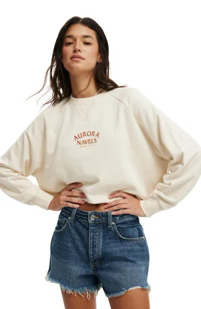 Cotton On Classic Fleece Graphic Raglan Crew Sweatshirt In Aurora Navels Coconut