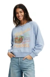 Cotton On Classic Fleece Graphic Raglan Crew Sweatshirt In Hillside Produce Dusk Blue