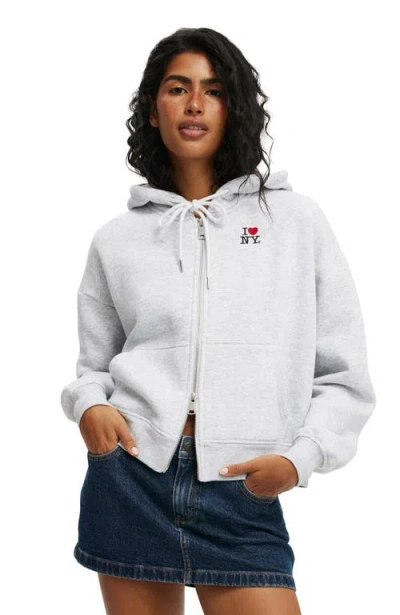 Cotton On Classic Fleece Licensed Zip Through Hoodie In Lcn I Love Ny Soft Grey