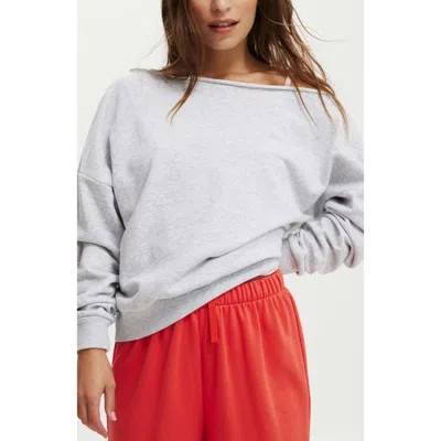 Cotton On Classic Fleece Off The Shoulder Sweatshirt In Soft Grey Marle