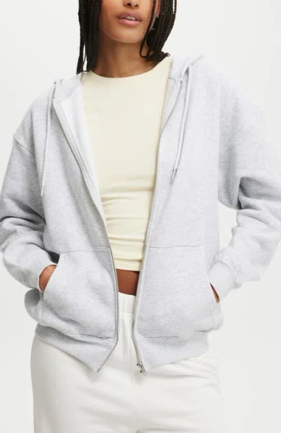 Cotton On Classic Zip-through Hoodie In Soft Grey Marle