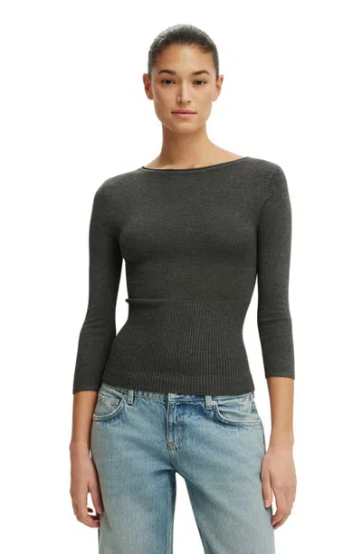 Cotton On Close Knit Boat Neck In Charcoal Marle