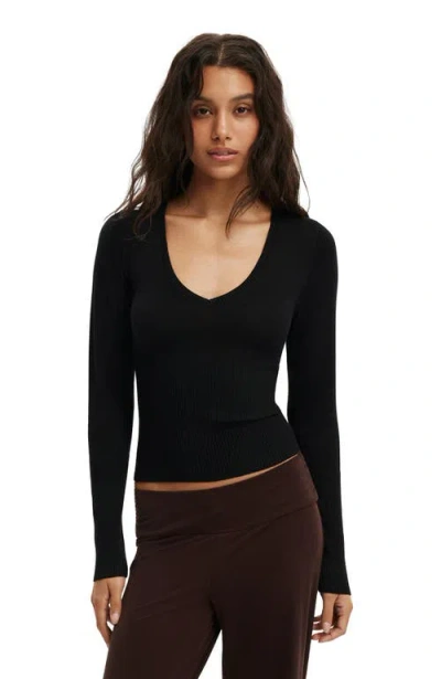 Cotton On Close Knit V-neck Top In Black