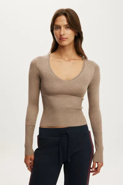 Cotton On Close Knit V-neck Top In Brown