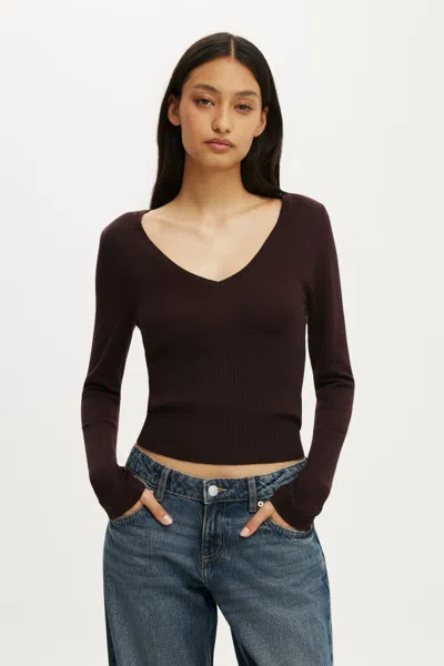 Cotton On Close Knit V-neck Top In Burgundy