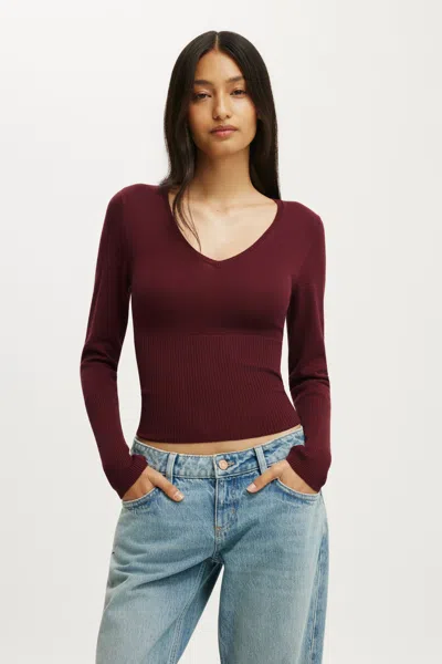 Cotton On Close Knit V-neck Top In Sour Cherry