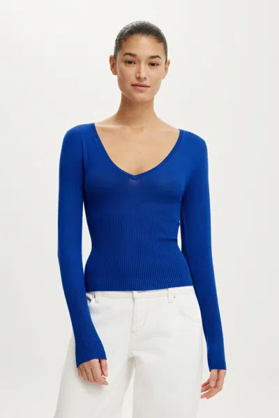 Cotton On Close Knit V-neck Top In Blue