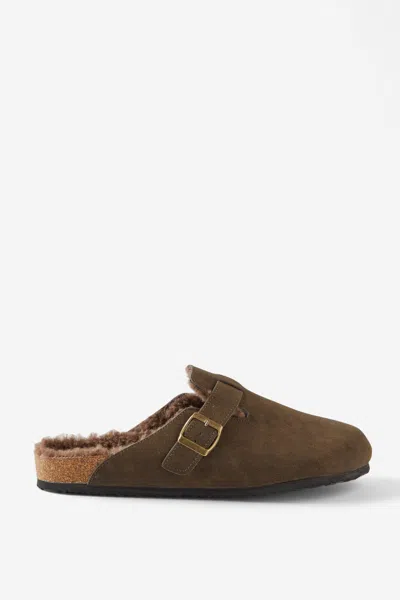 Cotton On Closed Toe Buckle Slide In Tobacco/brown Teddy