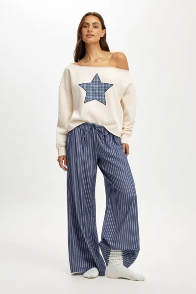 Cotton On Cloud Soft Wide Leg Flannel Pant In Gerry Stripe Steely Blue