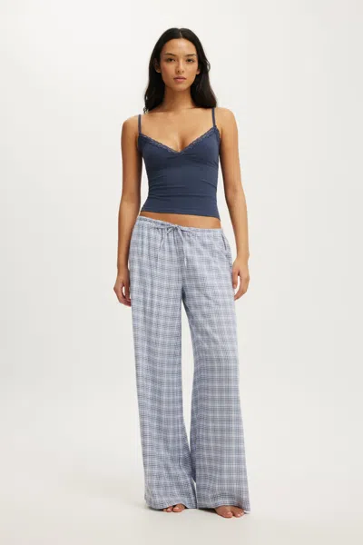 Cotton On Cloud Soft Wide Leg Flannel Pant In Isla Micro Check Daydream Blue