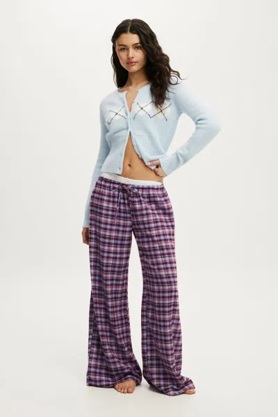 Cotton On Cloud Soft Wide Leg Flannel Pant In Jessie Check Daydream Blue