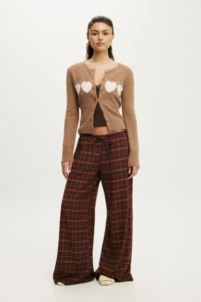 Cotton On Cloud Soft Wide Leg Flannel Pant In Jessie Check Toffee Bean