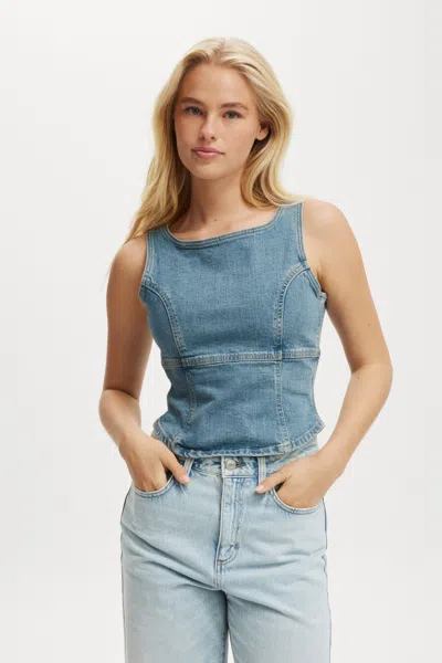 Cotton On Codie Denim Corset In Jewel Blue