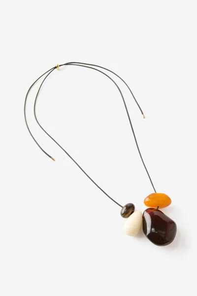 Cotton On Cord Pendant Necklace In Long Black Amber Multi Bead