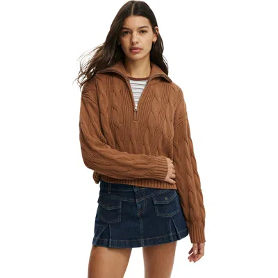 Cotton On Cotton Cable Half Zip Pullover In Brown