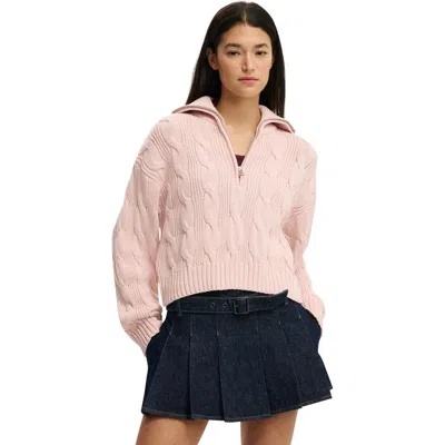 Cotton On Cotton Cable Half Zip Pullover In Pink