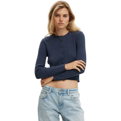 Cotton On Cotton Crew Neck Cardigan In Blue