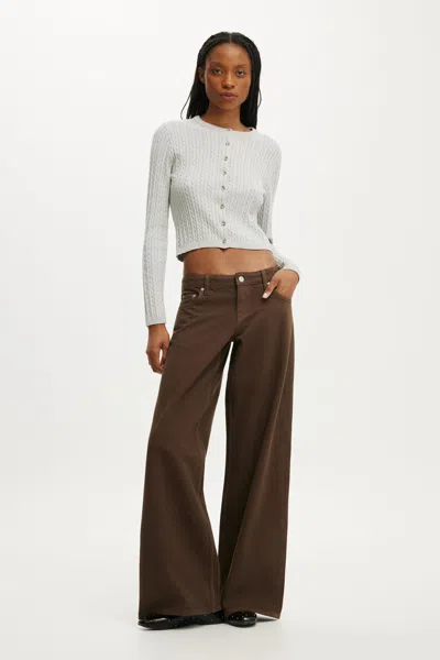 Cotton On Cotton Crew Neck Cardigan In Mid Grey Marle