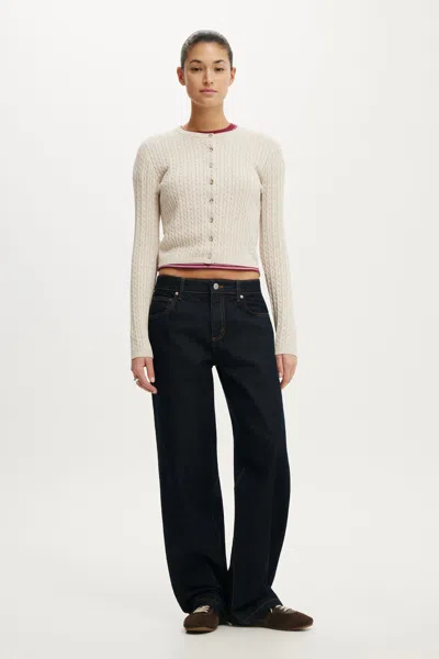 Cotton On Cotton Crew Neck Cardigan In Oatmilk