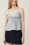 Cotton On Cotton Lace Cami In Leni Stripe Blue Ecru