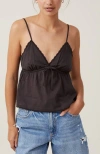 Cotton On Cotton Lace Cami In Washed Black