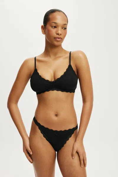 Cotton On Cotton Lace Triangle Padded Bralette In Black